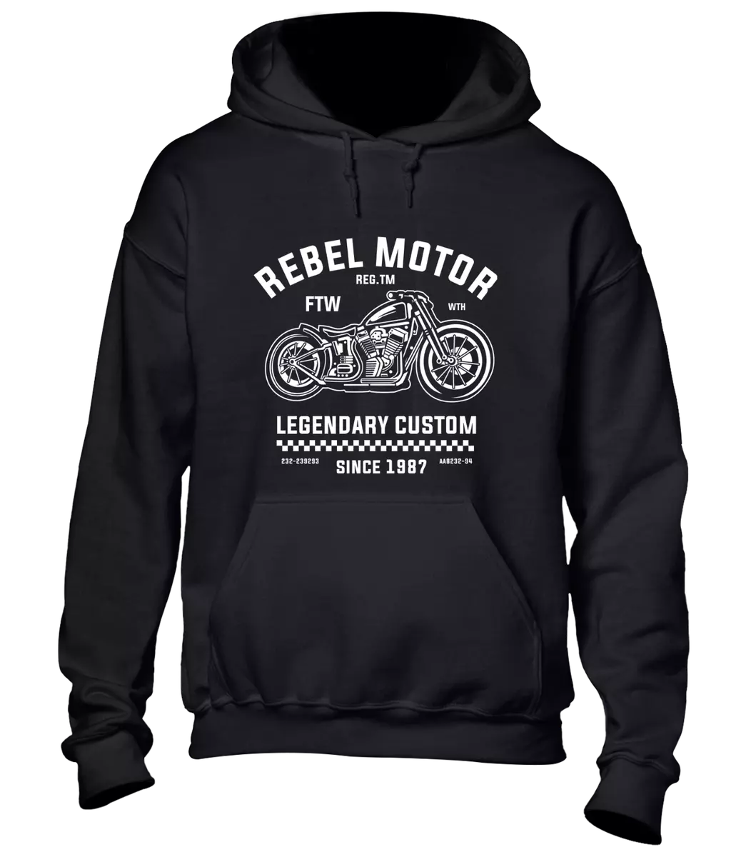 REBEL MOTORBIKE HOODY HOODIE MOTORCYCLE BIKER DESIGN GIFT PRESENT IDEA CARS TOP