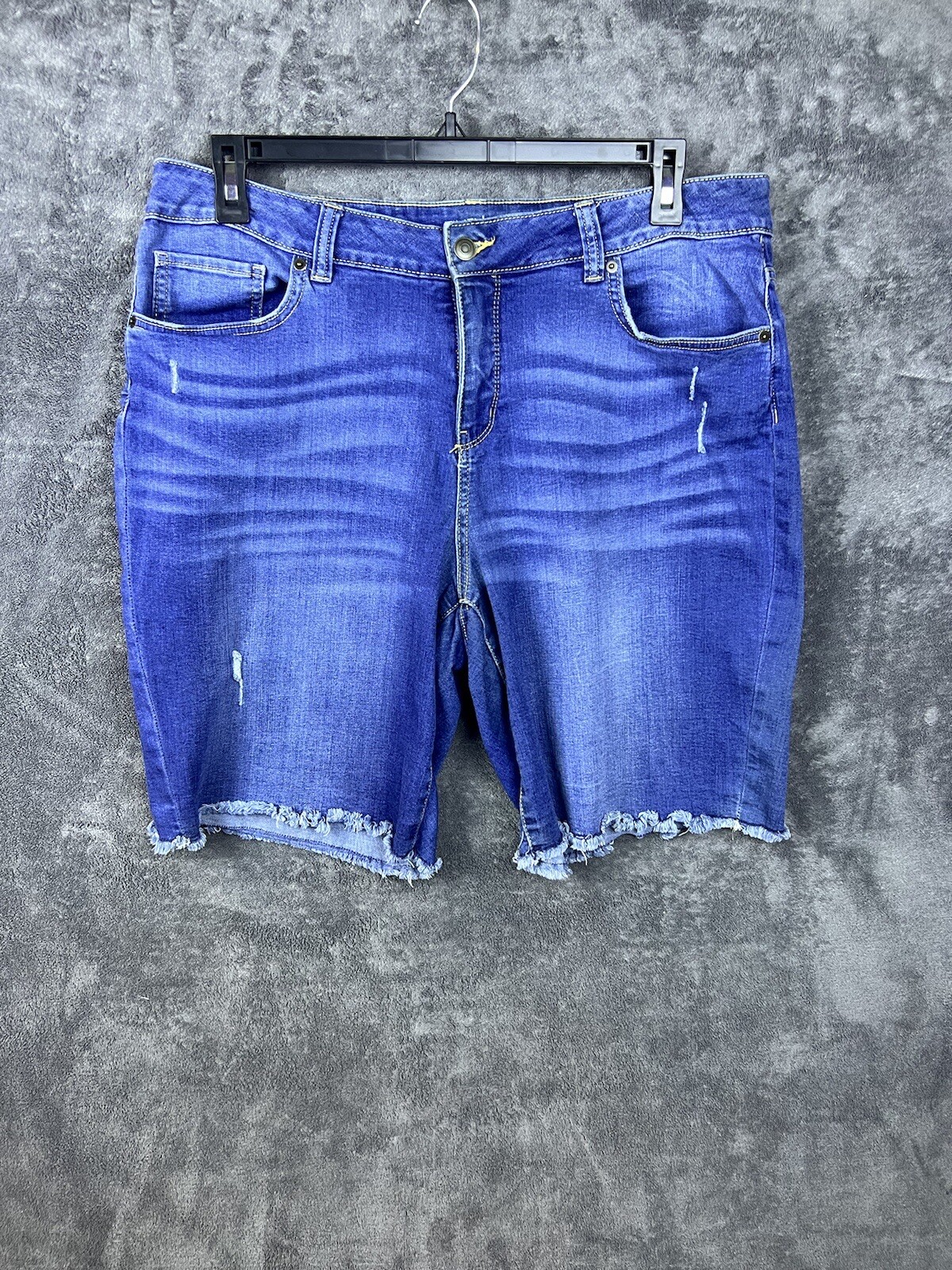 Time and Tru Plus Size 18 Dark Wash Mid Rise Distressed Bermuda Shorts