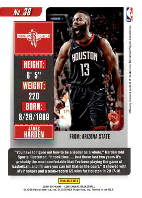 2018 Panini Contenders #38 James Harden ExNm | eBay