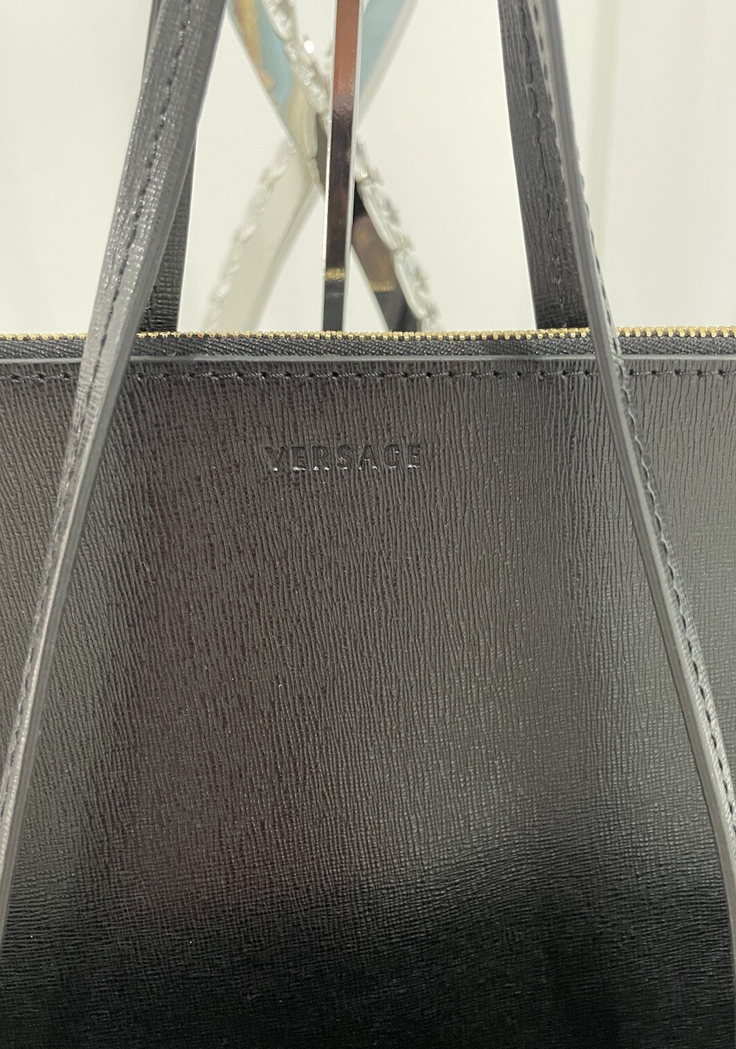 VERSACE Black Zipper Texture Leather Top Tote With Pouch /Black Medusa NWT! image 5