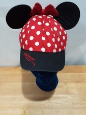 Walt Disney World Minnie Mouse Youth Cap 100 Cotton Black Brim Ears Polka Dots