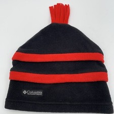 Youth Columbia Beanie Sz L/XL Kids Black Red With Red Fringe