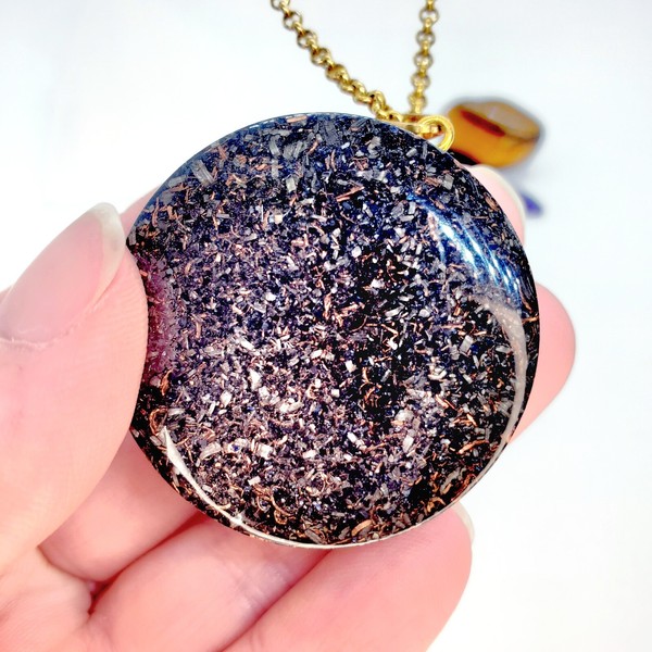 Alternate view of Flower Life Custom Orgone Necklace. Amulet For Meditation, Chakra Balance Emf