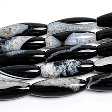 40X14MM Genuine Natural Black White Agate Beads AA Rice Barrel Loose Beads 15"