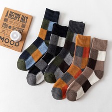 5 Pairs Men's Wool Cashmere Thick Warm Soft Grid Casual Sports Socks Winter Sock