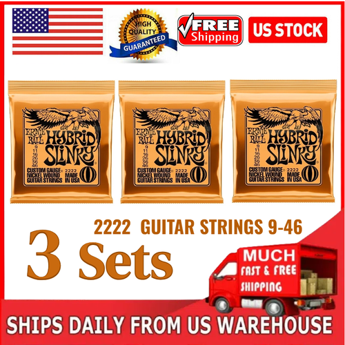 3 SETS ERNIE BALL 2222 HYBRID SLINKY ELECTRIC GUITAR STRINGS 9-46