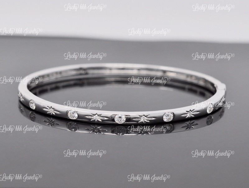 18k Solid White Gold Natural Diamond Bangle Bracelet snap closure 0.52ct 12 gram