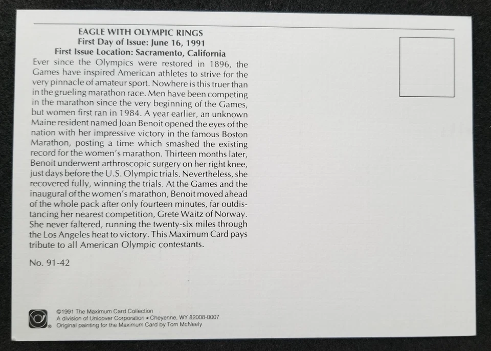 [SJ] USA US Bald Eagle 1991 Express Mail Olympic Games Sport (maxicard) - Image 2 of 4