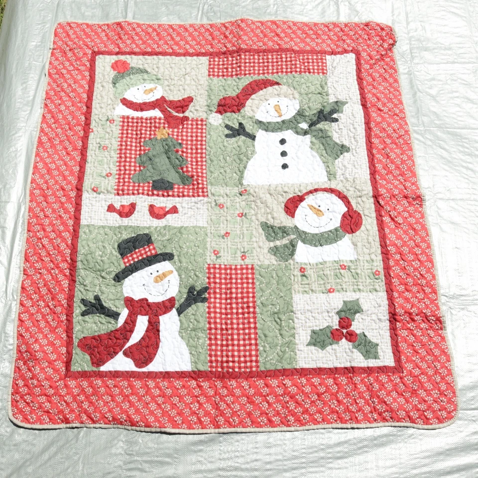Edredón Country Snowmen Invierno Nieve Poliéster Rojo Verde Beige 60X50 Foto 2 de 4