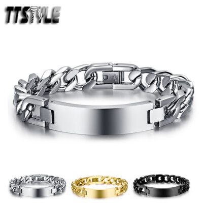 High Quality TTstyle 12mm Width THICK Stainless Steel ID Bracelet 3 Colours NEW