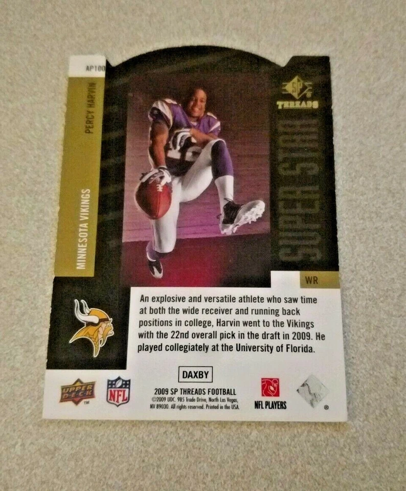 2009 SP Threads SP Super Star #AP100 Percy Harvin Minnesota Vikings - Image 2 of 2