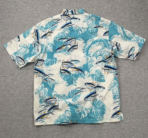 Guy Harvey AFTCO Shirt Mens Medium Blue Tuna Fish Button Up Short Sleeve NEW - Picture 3 of 8