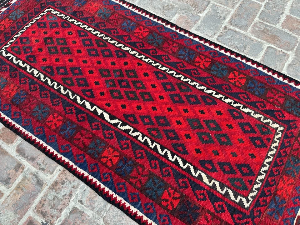 3x7 ft Afghan Vintage Ghalmori Runner Kilim Handwoven Red Hallway Oriental Rug - Image 3 of 4
