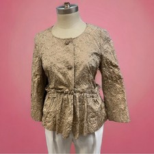 NWT Beige Italian Embroidered Button Front Short Bolero - US Small  42 