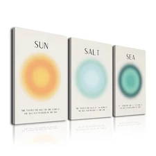 Framed Set of 3 Aura Beach Wall Art Sun Salt Sea Aura Aesthetic Wall Decor Li...