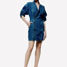 NEW Etica Denim Mini Dress Edgy Asymmetric Zipper Charley Stretchy Biker XS