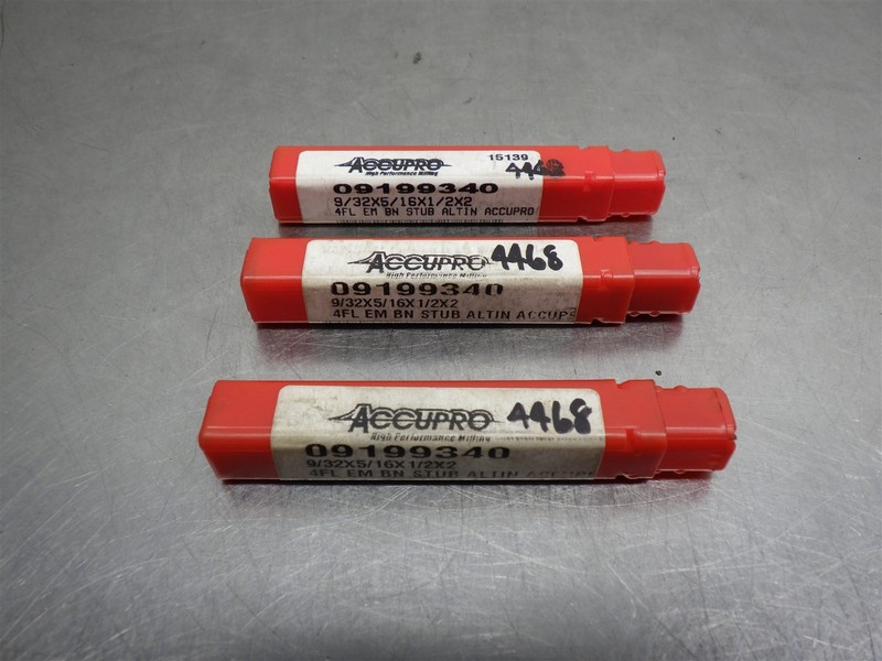3 NEW! Accupro Carbide 9/32" 4FL BN End Mills 5/16" SHK 1/2" LOC 2" OAL 09199340