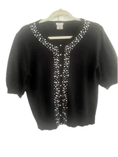 Black Pearl Front Short Sleeve Cotton Angora Cardigan Sweater Sz Large Old Navy