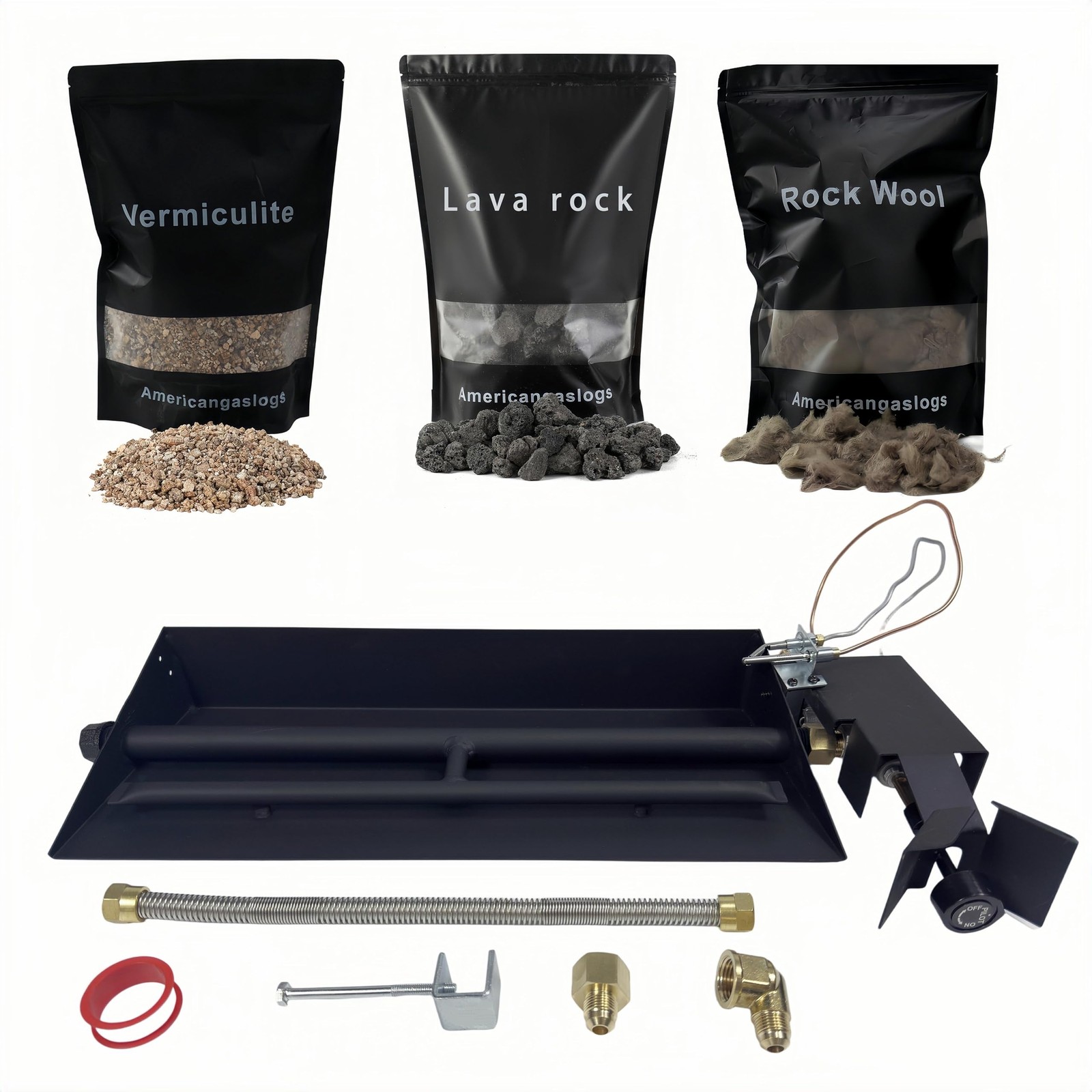 Americangaslos 18"-24" Burner Pan with Valve Remote for Gas Fireplace Gas