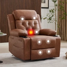 Power Lift Recliner Chair w Massage & Lumbar Heat, PU, Side Pockets, Cup Holders
