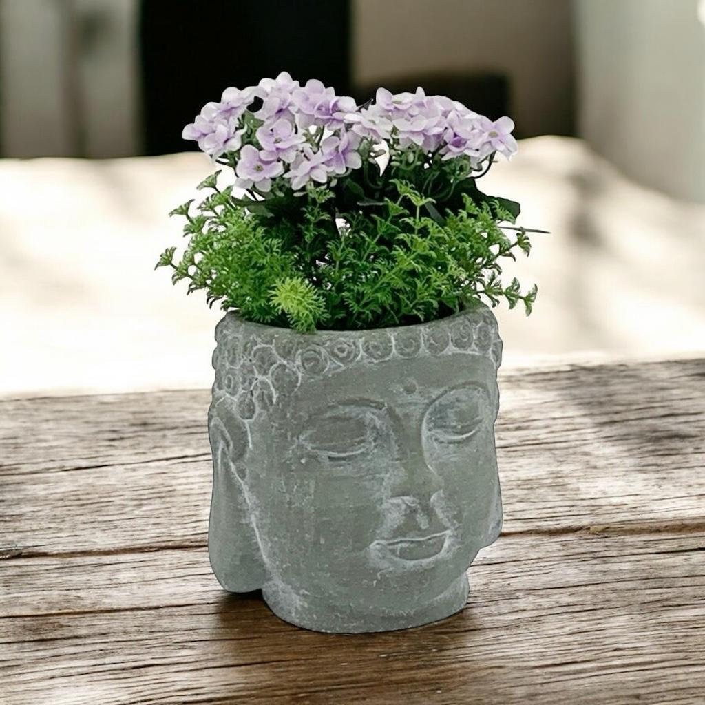 17cm Grey Cement Buddha Flower Pot Zen Planter Indoor Outdoor Garden Decor