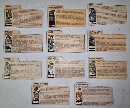 Vtg 1980s GI JOE File Card Lot of 11 Hasbro ARAH Character Bio Cards