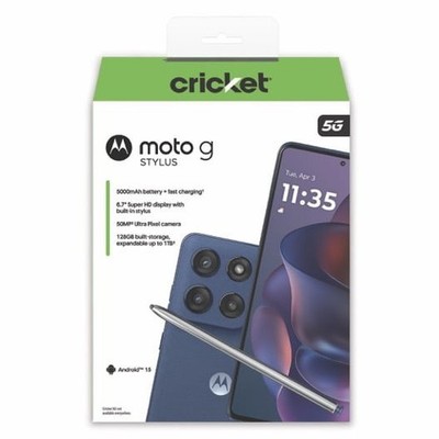 Cricket Wireless Motorola Moto G Stylus 2025 8GB/128GB/50MP Prepaid Blue Phone 
