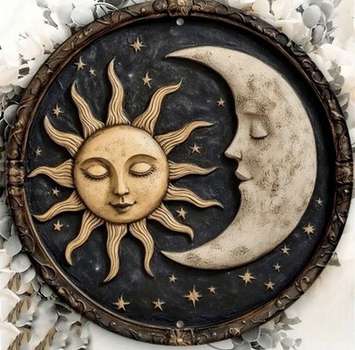 Sonne Mond spirituell gedruckt Blechschild Plakette Innen/Außen Wandbild Dekor