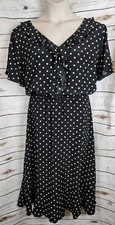 Talbots Black Polka Dot Circle Print Dress 3X Fit & Flare Midi Ruffle Viscose