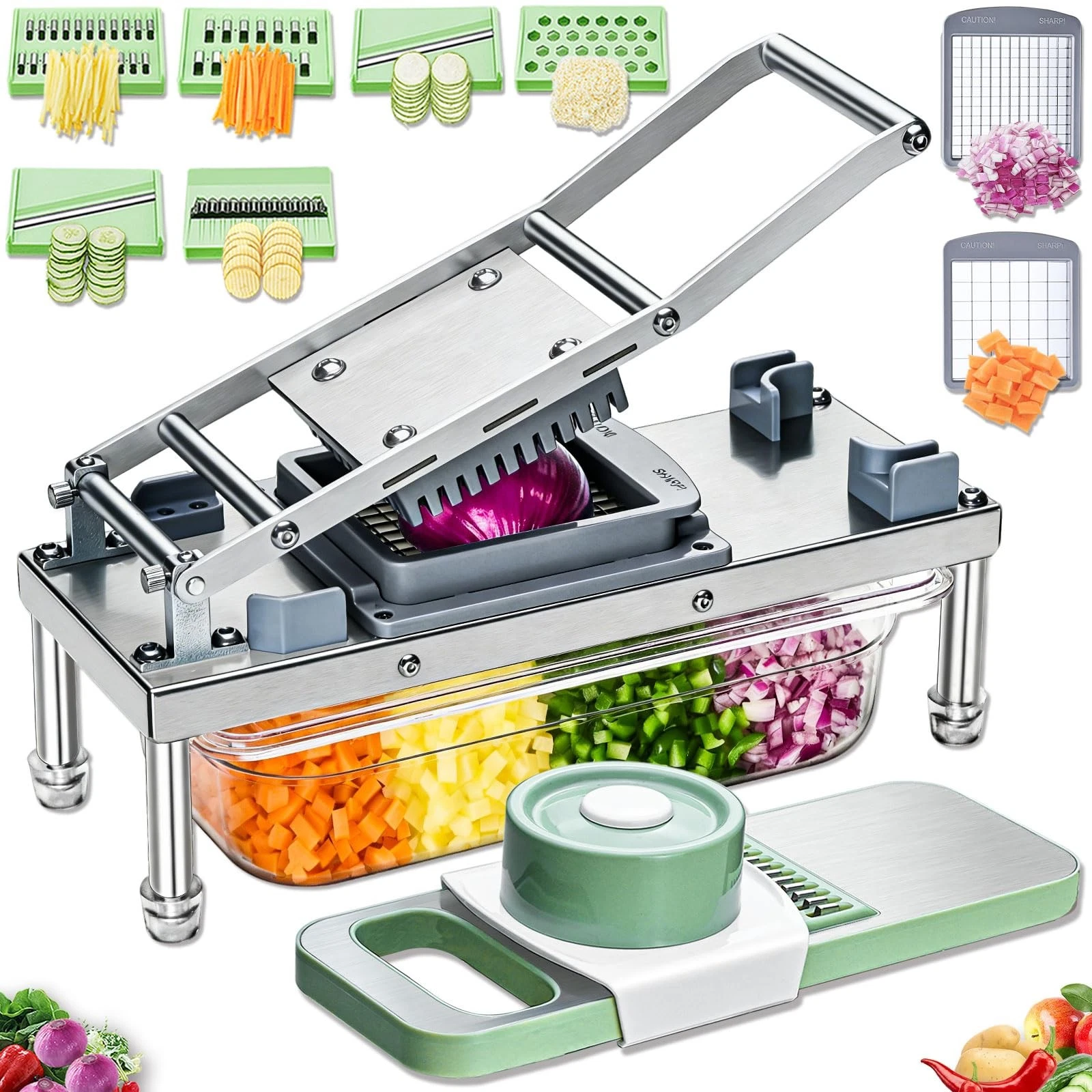 Stainless steel Vegetable Chopper, Veggie Chopper With 8 Blades, Onion Dicer ...