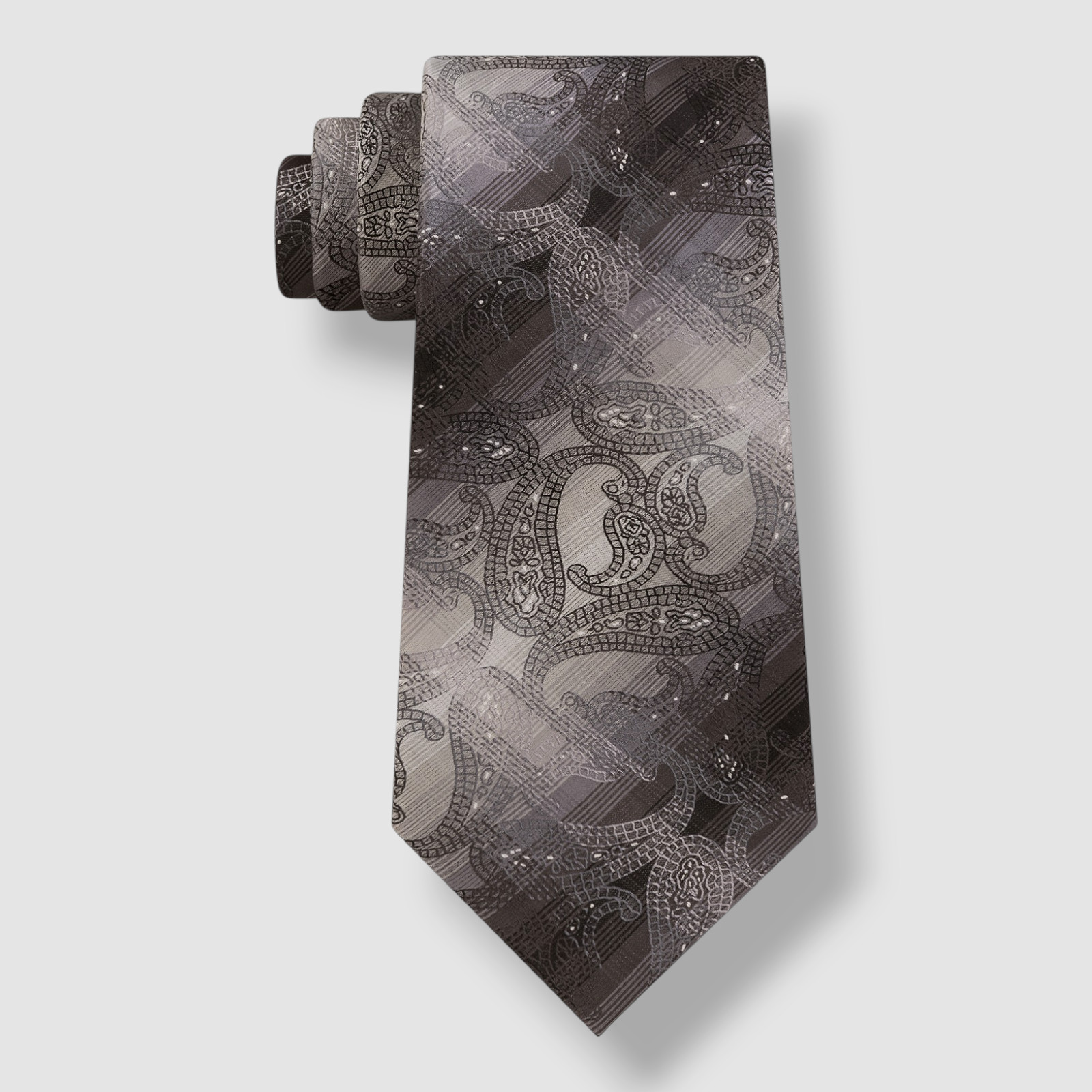 Van Heusen Men's Gray Silk Blend Howie Slim Paisley Print Necktie-OS