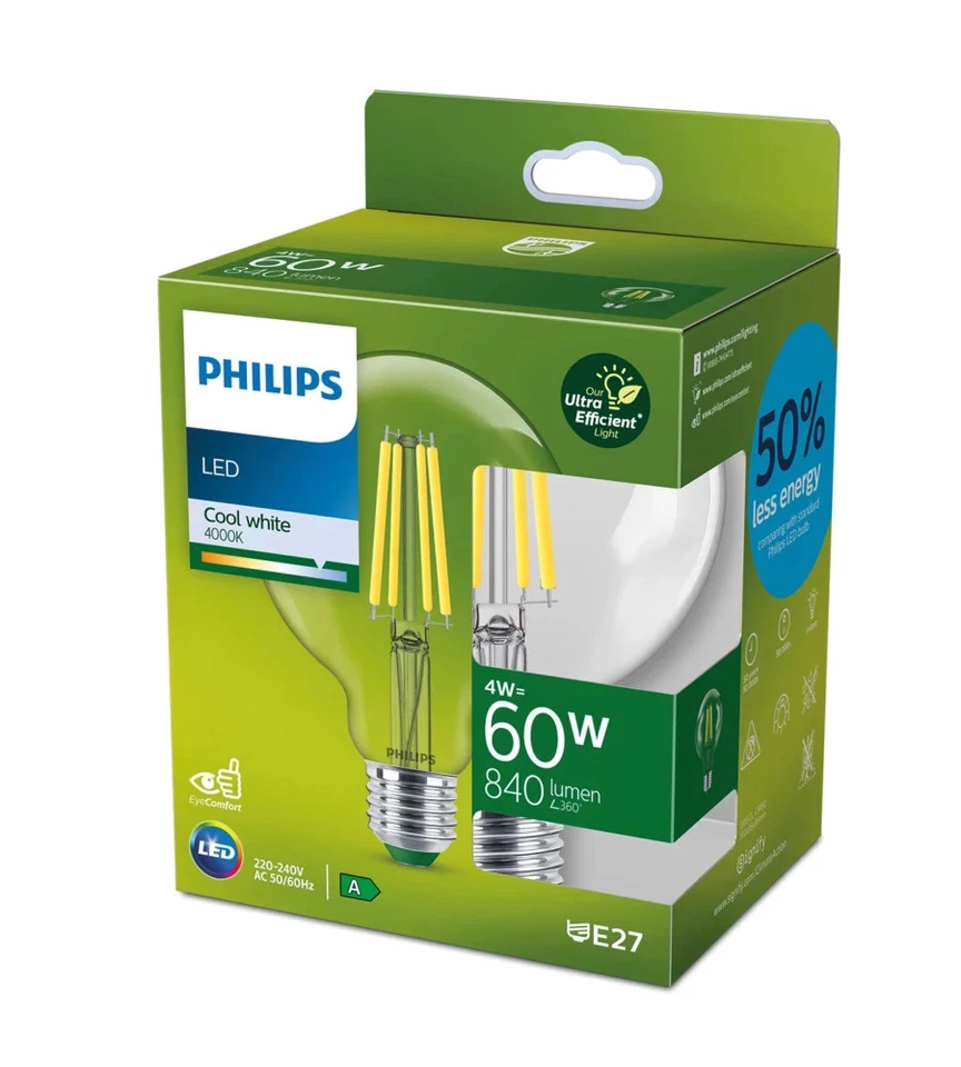 LAMPADINA A LED PHILIPS "GLOBO" TRASPARENTE LUCE NATURALE 60W 2700K, E27 - Immagine 2 di 2