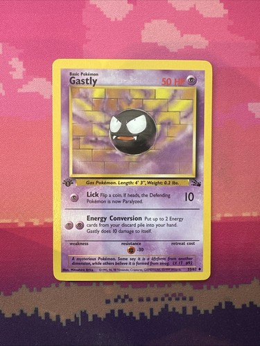Live Pokemon Karte Gastly Fossil 1. Edition Uncommon 33/62 Near Mint