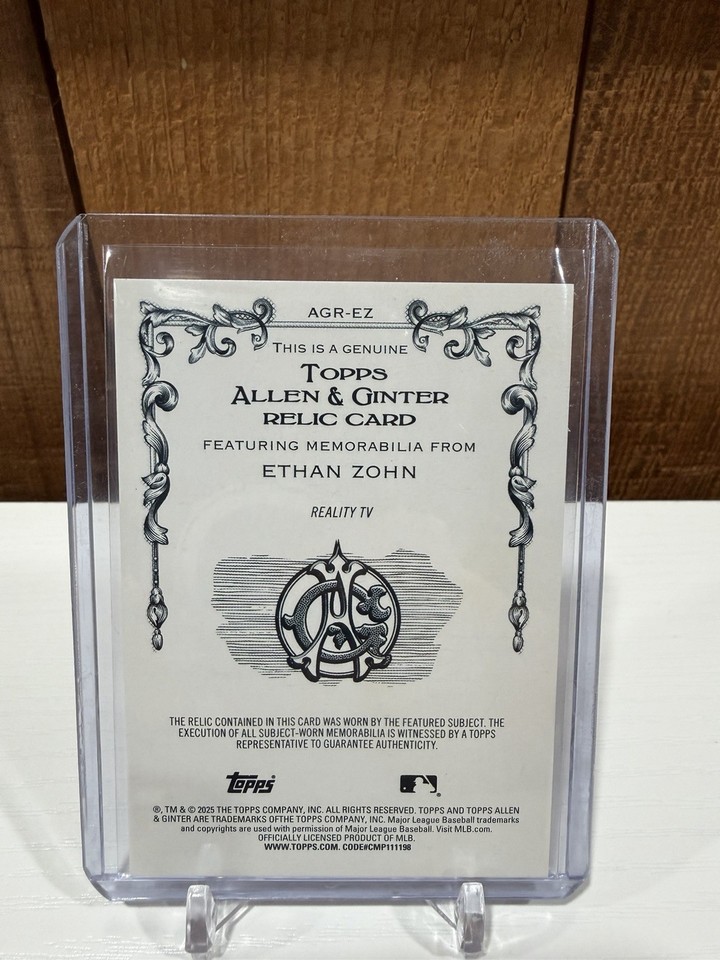2025 Topps Baseball Allen And Ginter Ethan Zohn Red Border Filagree ...