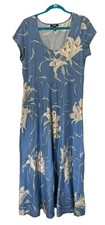 Chaps Tropic Bay Blue Lily Floral Scoop Neck Full Skirt Maxi Dress Sz XL