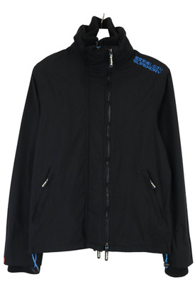 Superdry Windcheater Jacke Herren Groß Lang Arm Gefüttert Schwarz Reißverschluss