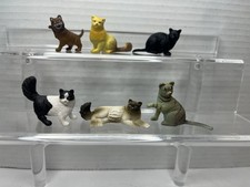 Lot 6 Mini Plastic Cat Kitten Kitty Figures White Black Orange Brown Toys