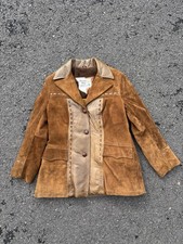 Vtg Women  s Pioneer Wear Leather Blazer Jacket Size 14 Suede Western Yoke