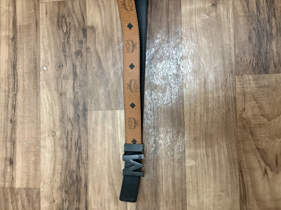 M CM Monogram Logo Brown Leather Belt - Image 4 of 4