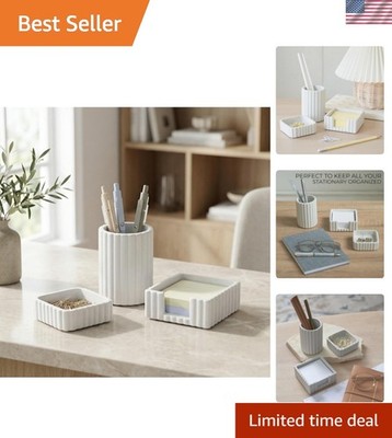 Modern Aesthetic Desk Accessories Set of 3 - Stylish Concrete Organizers for ...