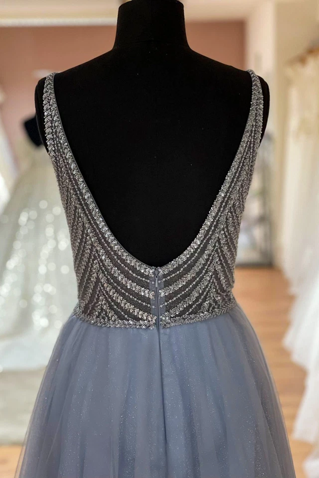 HBH Brautmode I Abendkleid A-Linie Glitzer m. Reißverschluss blau - Bild 4 von 4