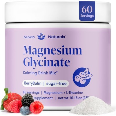 Magnesium Glycinate Powder + LTheanine | 60 Servings | 300 mg per Scoop High ...
