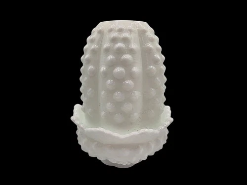 Vintage Fenton White Milk Glass Hobnail Fairy Lamp Light Candle Holder 4.5"