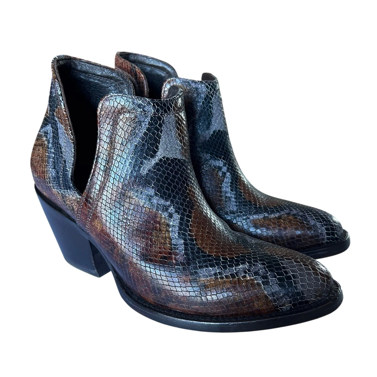 Ariat Dulce Black Leather Western Silver Ankle Heeled Booties women 8.5M US/38.5 Ariat Block High (3-3.9 in) Heel Height Boots for Women for  main image 4