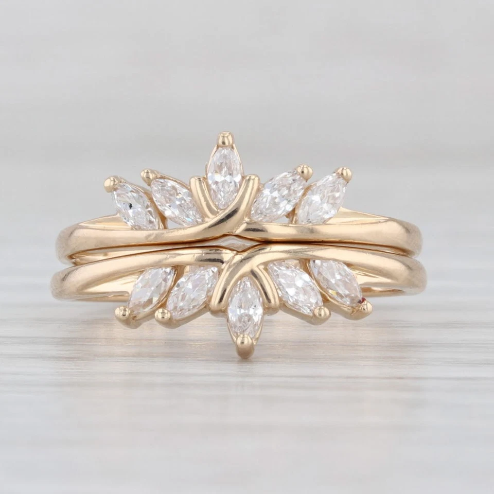 Cubic Zirconia Ring Guards Set of 2 Stackable Bridal Wedding Bands 14k Gold - Image 3 of 4