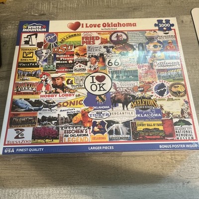 NEW White Mountain I Love Oklahoma 1000 Pc Jigsaw Puzzle Advertisement Collage