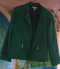 CHICO  S Green with Gold Zipper Pockets Jacket   Size 2 Large / 12 