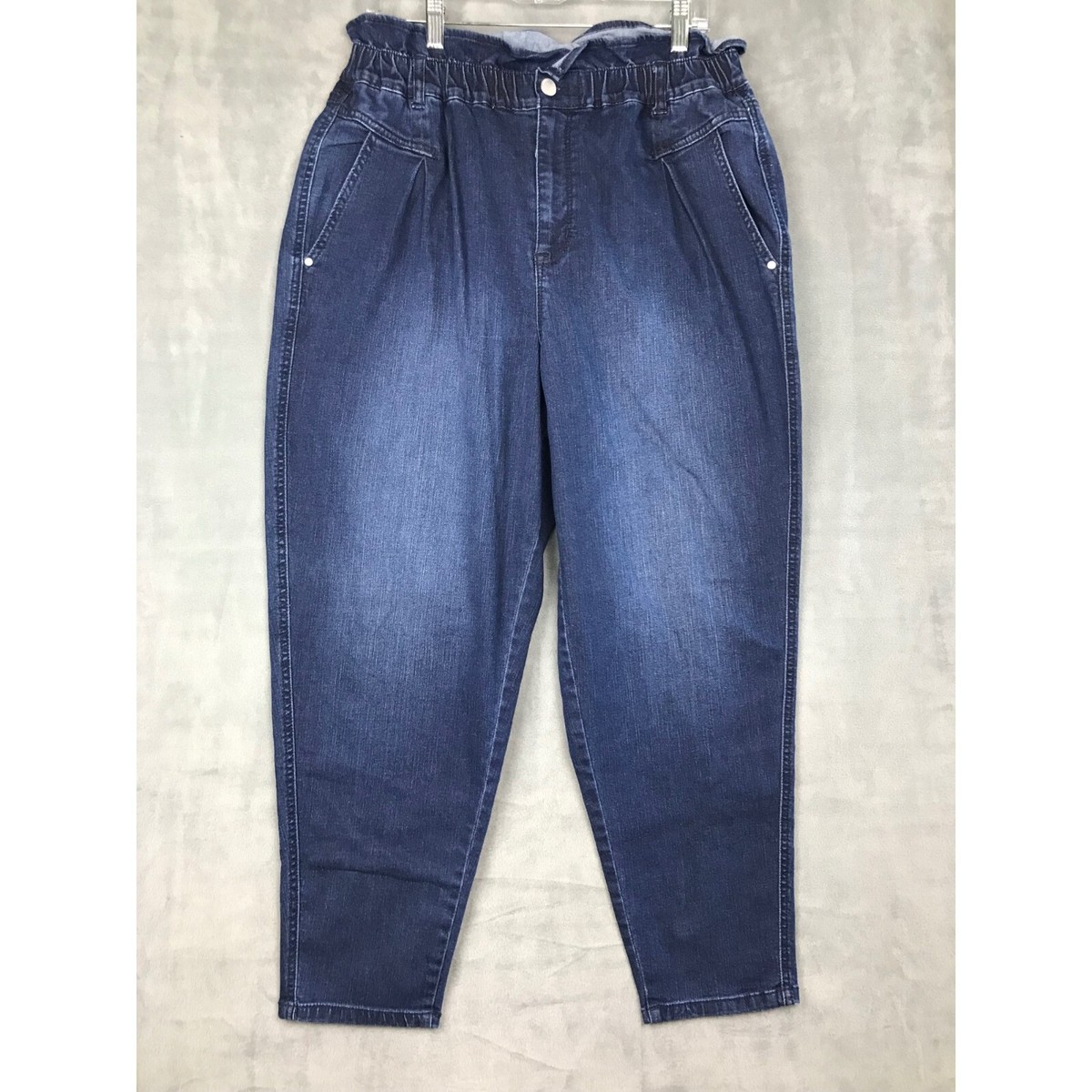 Vintage America Paper bag Jeans Womens 16 Elastic Waist Tapered Leg Mom  Jean 90s