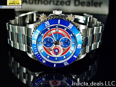 Rare Invicta Men's 47mm Marvel CAPTAIN AMERICA Chronograph BLUE DIAL LE SS  Watch