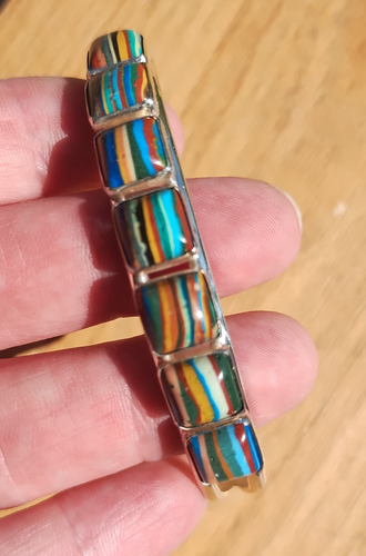 jay king DTR mine finds rainbow calsilica cuff bracelet 925 Sterling silver